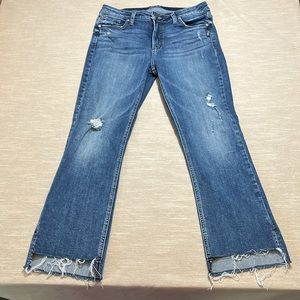 Silver Jeans Mazy boot crop blue jeans. Waist 31” length 26”